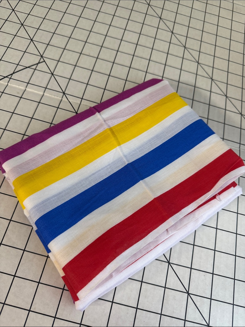 Vintage 1970s Rainbow Stripe Lightweight Fabric 1¾ Yards x 42” Semi Sheer
